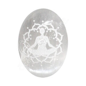 Engraved Meditation Lotus Selenite Palm Stone