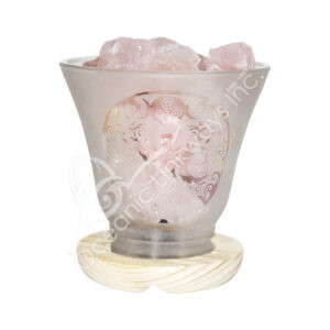 Rose Quartz Chunks in Frosted Glass Lamp with Moon Goddess