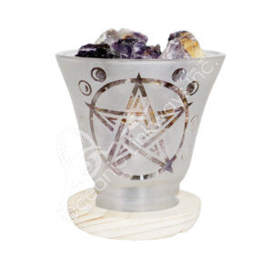 Amethyst Chunks in Frosted Glass with Pentacle & Moon Lamp No Cord