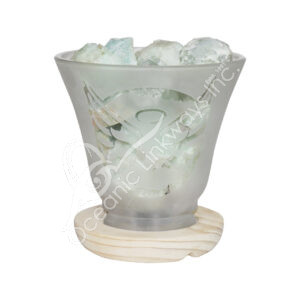 Aquamarine Chunks in Frosted Glass Lamp with Angel Wings