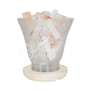 Lamp Salt Selenite Chunks with Flower of life in Frosted Glass