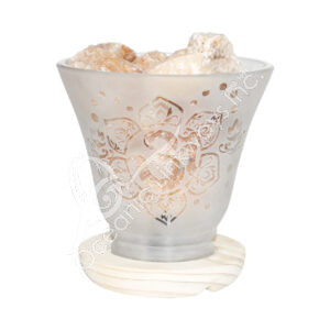 Citrine Chunks in Frosted Glass Lamp with Om in Lotus Flower