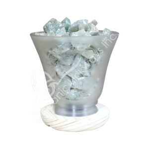 Green Aventurine Chunks in Frosted Glass Lamp with Tree of Life