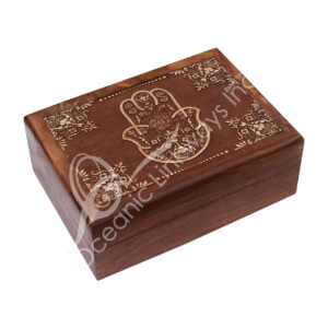 Acacia Wood Laser Engraved Hand of Fatima Box