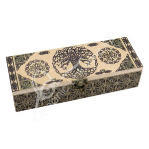 Wooden storage box featuring a laser-engraved Tree of Life design