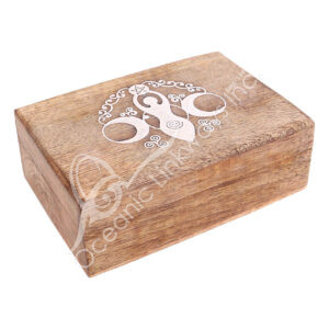 Machine Carved Moon Goddess Mango Wood Box