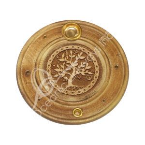 Tree of Life Round Wood Incense Holder