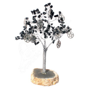 Black Obsidian Gem Tree with Pentacle Charms (160 Beads)