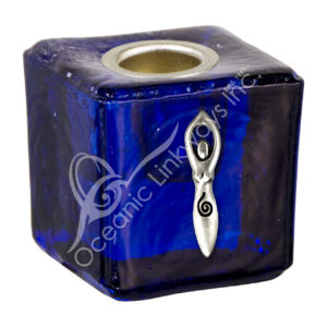 Cobalt Glass Candle Holder With Spital Goddess Charm