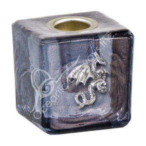 Black Glass Candle Holder With Dragon Charm