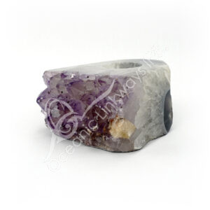 TEALIGHT HOLDER - DRUSE IN FRONT AMETHYST A 3-5"W X 1.5-4.5"H