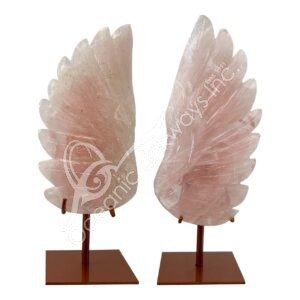 Pair of Rose Quartz Angel Wing on Metal Stand