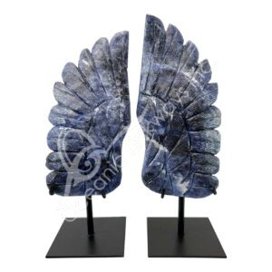 Pair of Sodalite Angel Wing on Metal Stand