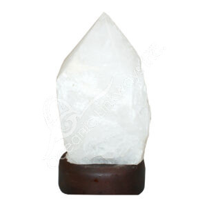 Crystal Quartz Top Polished Point on Wood Base No Cord