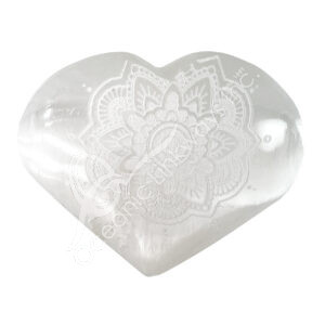 Engraved Lotus Mandala Polished Selenite Heart