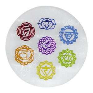 Selenite Charger Plaque with Chakra Design