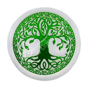 Green Tree of Life Design Selenite Charger Plaque