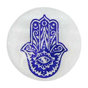 Blue Hand of Fatima Design Selenite Charger Plaque