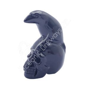 Raven on Skull Black Obsidian Carving