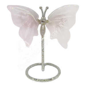 Rose Quartz Butterfly on Metal Stand