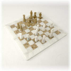 White Marble & Coral Chess Set