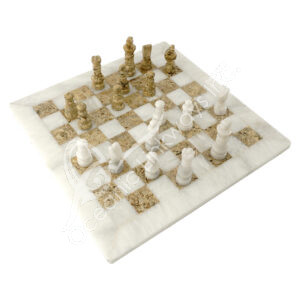 White Marble & Coral Chess Set