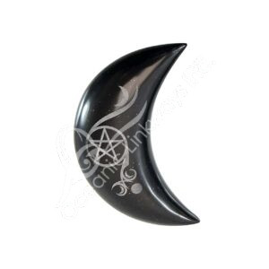 Polished Black Onyx with Pyrite Moon Engraved Pentacle and Moons