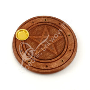 Round Wooden Incense Holder with Embossed Pentacle
