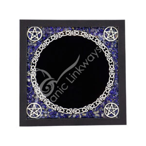 Sodalite Chips with Black Leather Frame Scrying Mirror