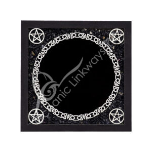 Black Tourmaline Chips with Black Leather Frame Scrying Mirror