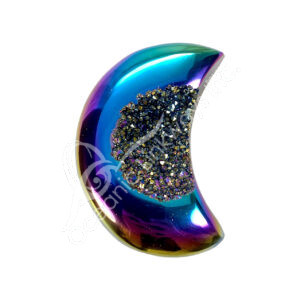 Rainbow Plated Agate Moon-Shaped with Druse