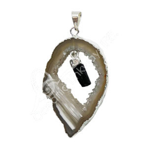 Agate Slice Pendant with Black Tourmaline Point