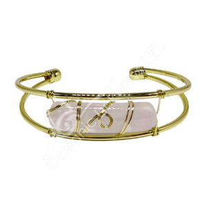 Rose Quartz Wire Wrap Gold Plated Bracelet