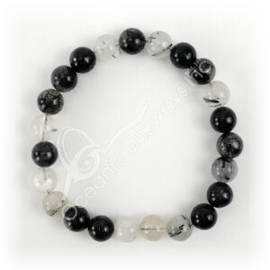 Crystal Quartz with Black Rutile Beads Bracelet