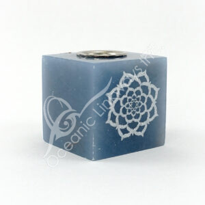 Angelite Cube-Shaped Mini Candle Holder with Lotus Flower Design