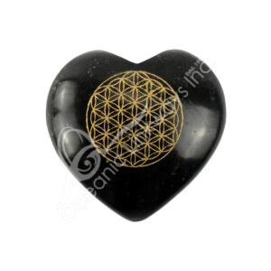 Black Feldspar Heart with Gold Flower of Life Engraved